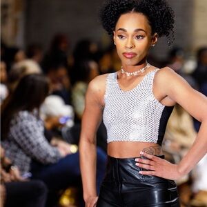 Women's Silver Sequin Crop Top